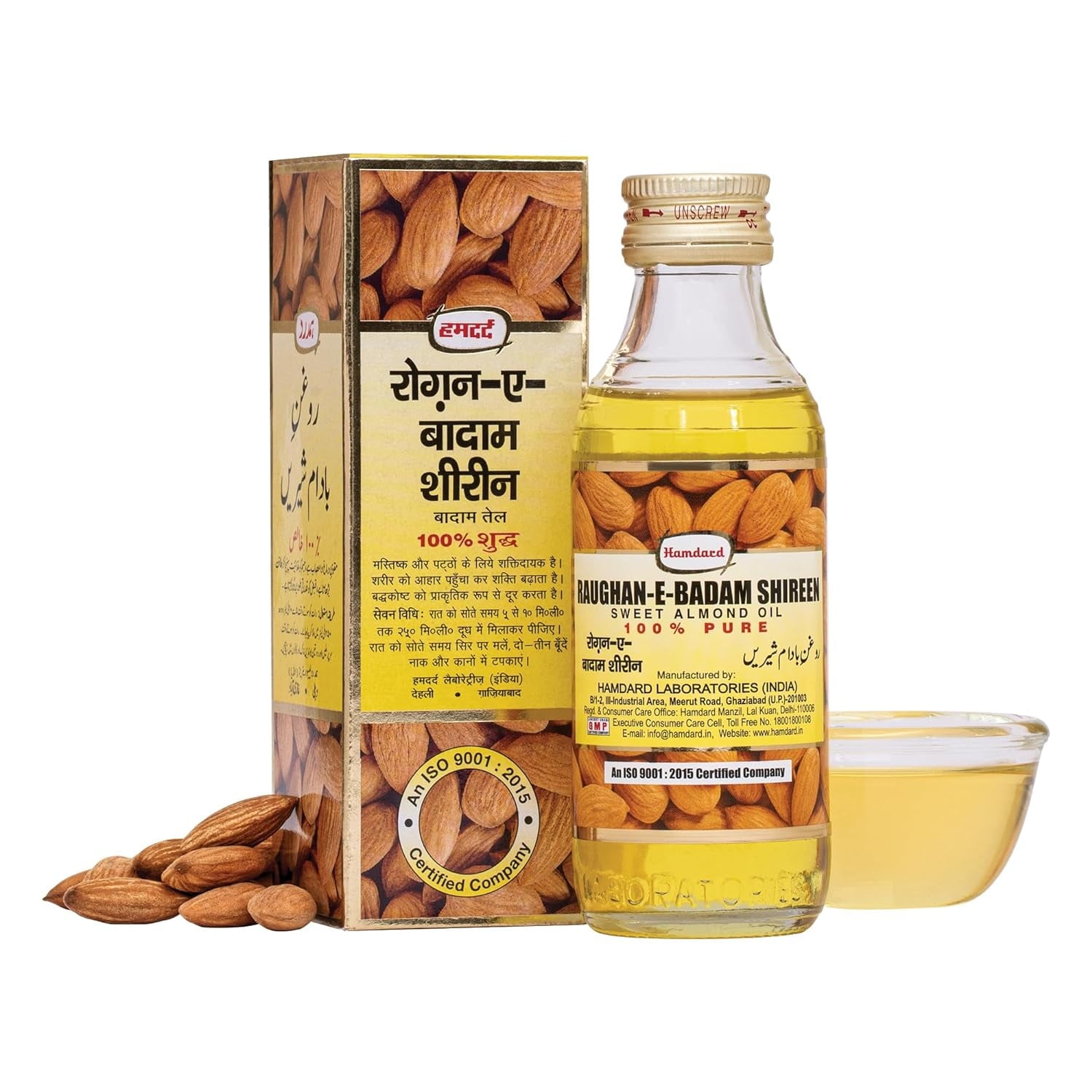 Hamdard RAUGHAN-E-BADAM SHIREEN Sweet Almond Oil for Body and Skin | Natural Almond Oil | 100ml – Pack of 1…