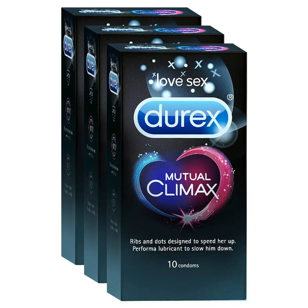 Durex Mutual Climax Condoms for Men & Women - 10 Count (Pack of 3) | Extra Dotted and Ribbed Condoms