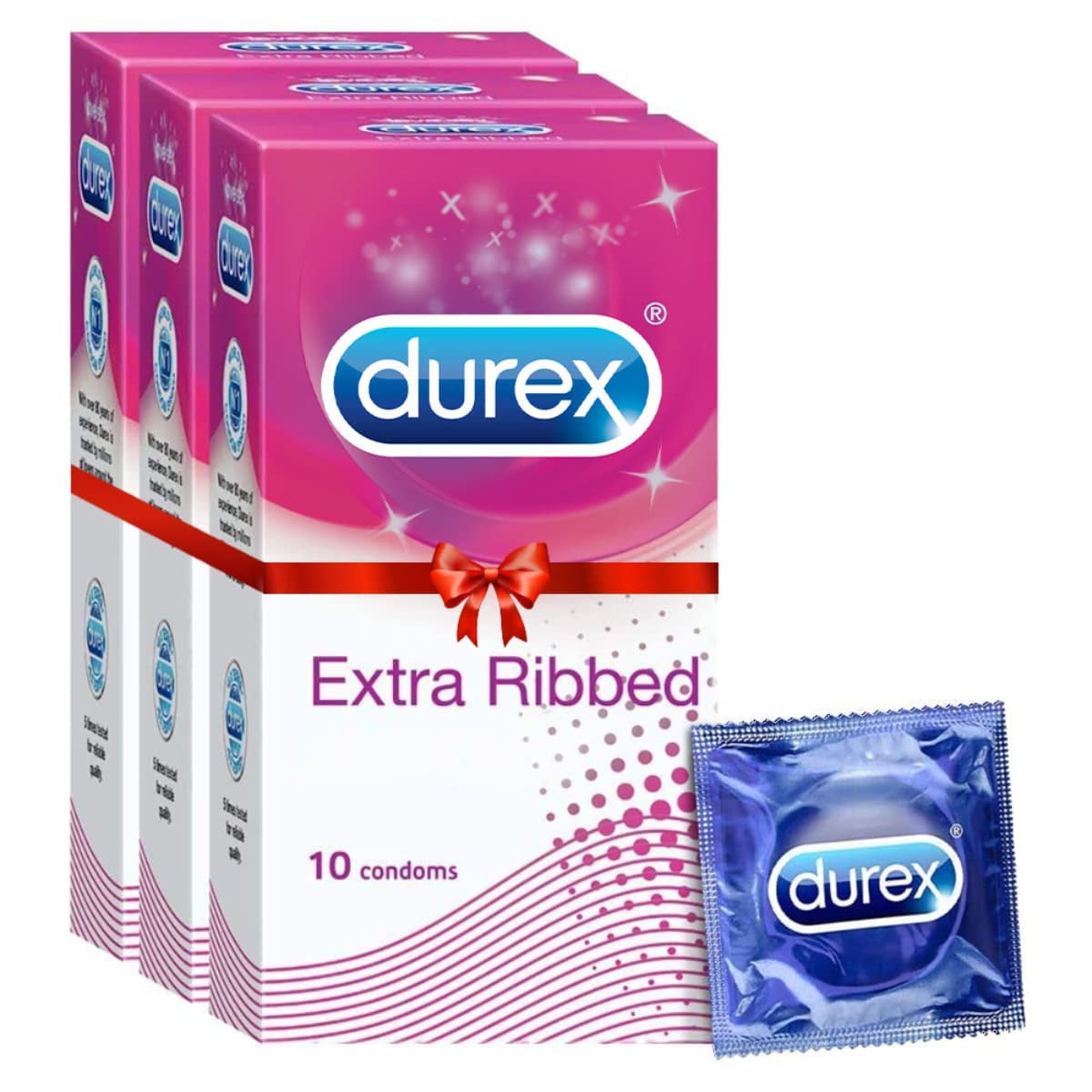 Durex Extra Ribbed Condoms for Men - 10 Count (Pack of 3) |Dotted Condoms