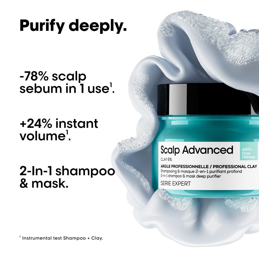 L'Oreal Professionnel Scalp Advanced Anti-Oiliness 2-In-1 Deep Purifier Clay | For Oily Scalp | With 3% AHA (250 Gm).