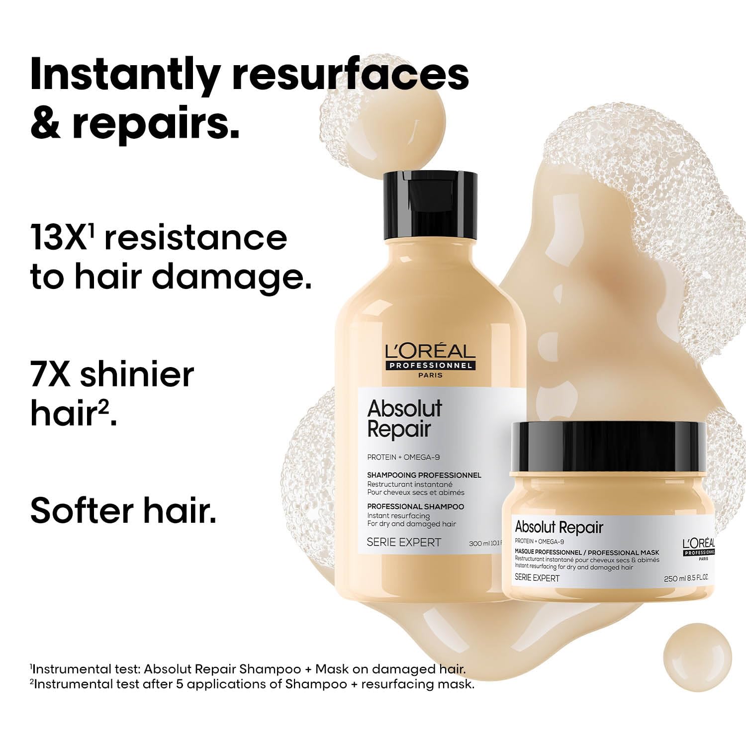L'Oreal Professionnel Absolut Repair Shampoo 300ml & Mask 250g For Dry And Damaged Hair |Hair Care Combo for Hair Strengthening & Damage Repairing