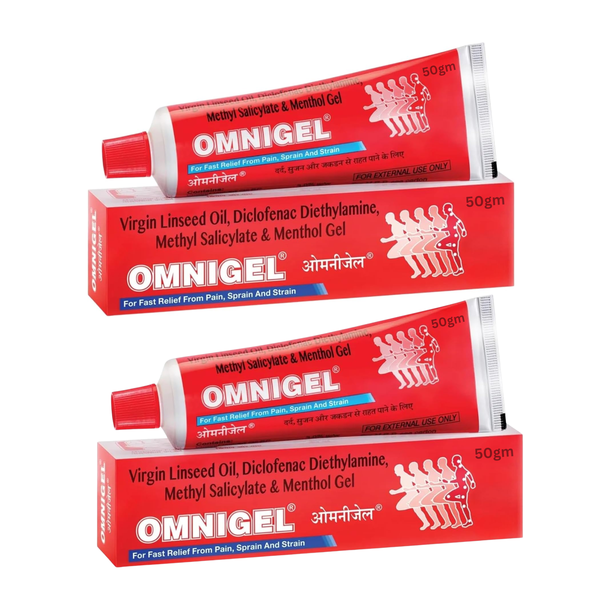 Omnigel Pain Relief Gel 50g (Pack of 2) | Cooling Massage Gel for External Use