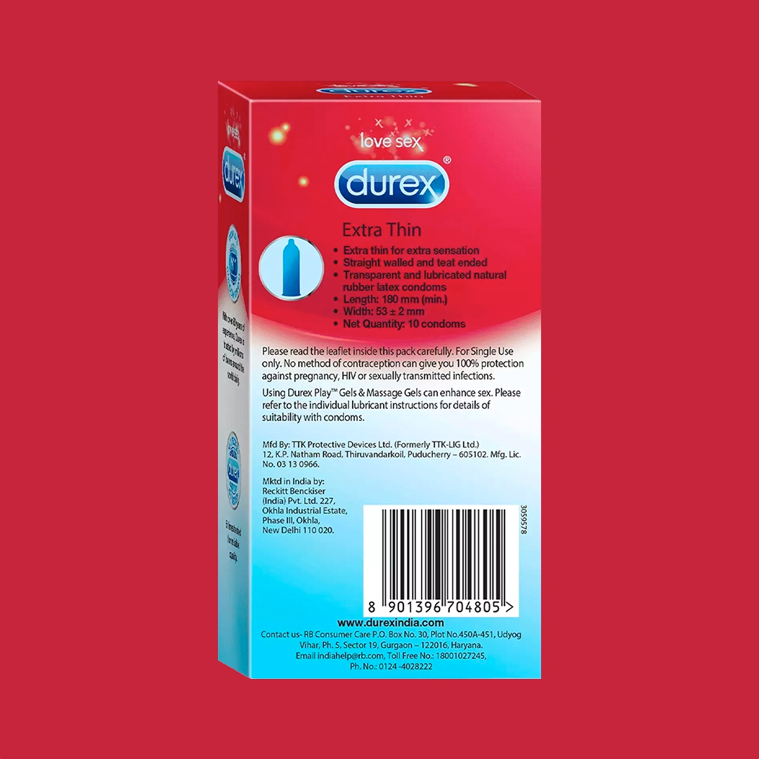 Durex Extra Thin Condoms for Men - 10 Count (Pack of 3)