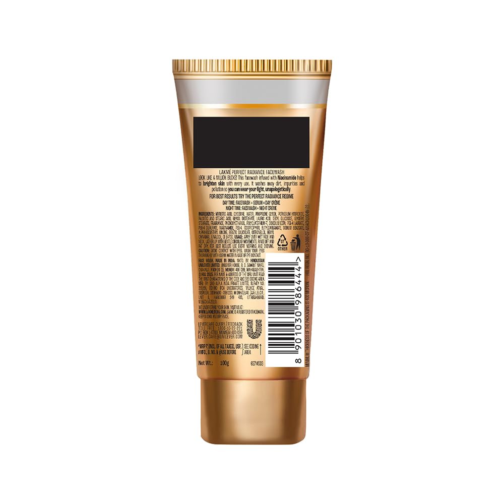 LAKME Perfect Radiance Brightening Facewash with 98% Pure Niacinamide Complex | For Glowing Skin with Glycerin | Known to Reduce Pigmentation | 50gm