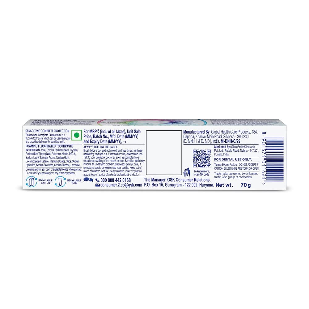 Sensodyne Complete Protection Toothpaste for Sensitive Teeth, Daily Oral Care 70gm Pack of 5