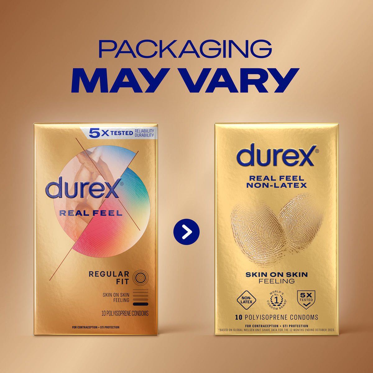 Durex Real Feel Condoms For Men, Non Latex Lubricated Condoms with Skin-On-Skin Feeling, FSA/HSA, 10 ct