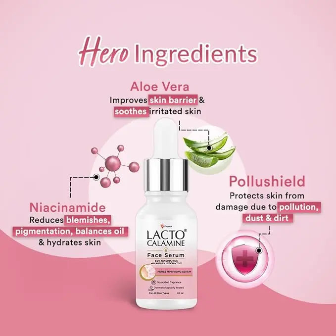 Lacto Calamine 10% Niacinamide Face Serum | Oil Control, Acne Marks & Pore Refining – 30ml Sellzoa
