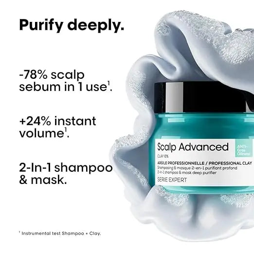 L'Oréal Scalp Advanced Anti-Oiliness Clay 250g | 2-in-1 Deep Purifier with 3% AHA | For Oily Scalp & Hair Detox Sellzoa