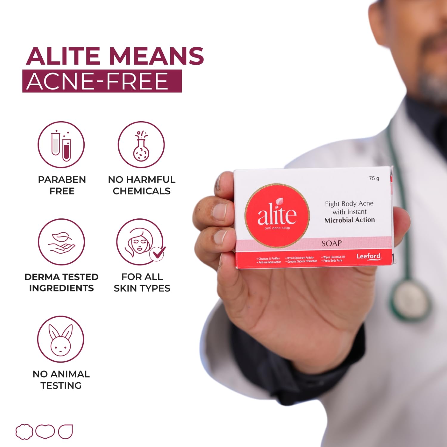 Alite Fight body acne with instant microbil action soap 75g Each(Pack Of 4)