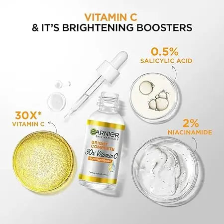 Garnier Bright Complete 30X Vitamin C Booster Serum 15 ml | Lightweight Gel for Brightening & Spot Reduction Sellzoa