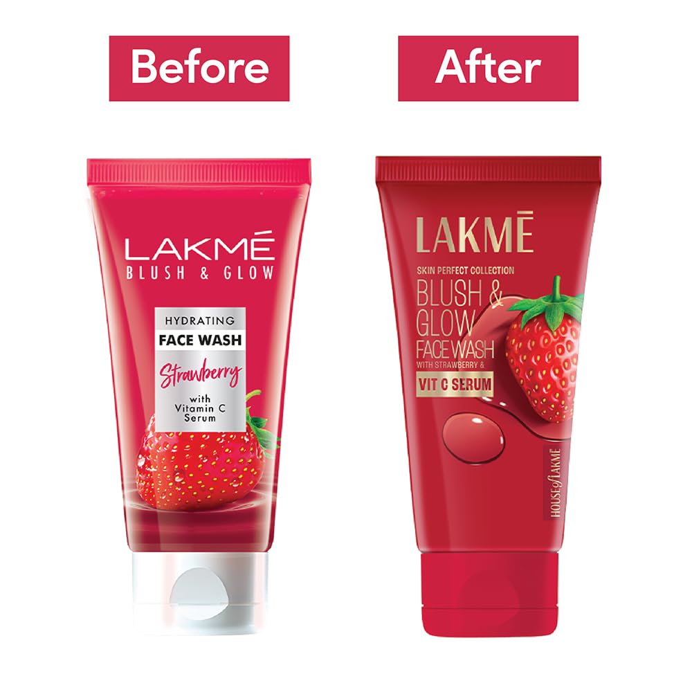 Lakme Blush & Glow Exfoliating Face Wash with Vitamin C Serum, Hydrating and Gentle Facewash with Strawberry Fruit Extracts, 150gm