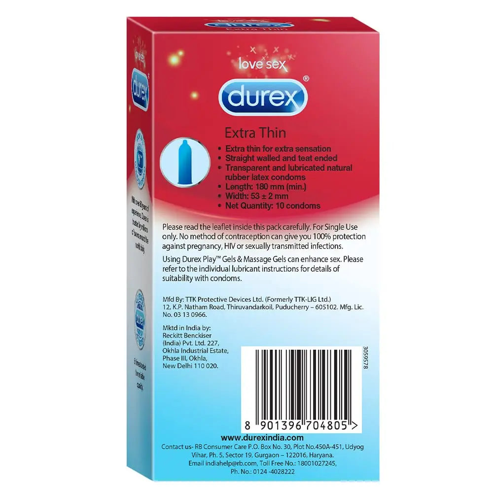 Durex Extra Thin Condoms – 10 Count (Pack of 3) | Ultra-Thin Latex Condoms for Maximum Sensation & Protection Sellzoa