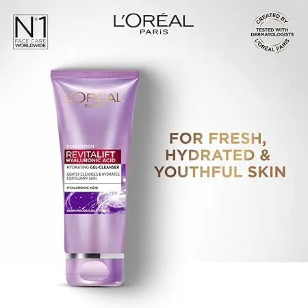 L’Oréal Paris Revitalift Hydrating Gel Cleanser 100 ml | Gentle Gel with Hyaluronic Acid for Plump, Glowing Skin Sellzoa