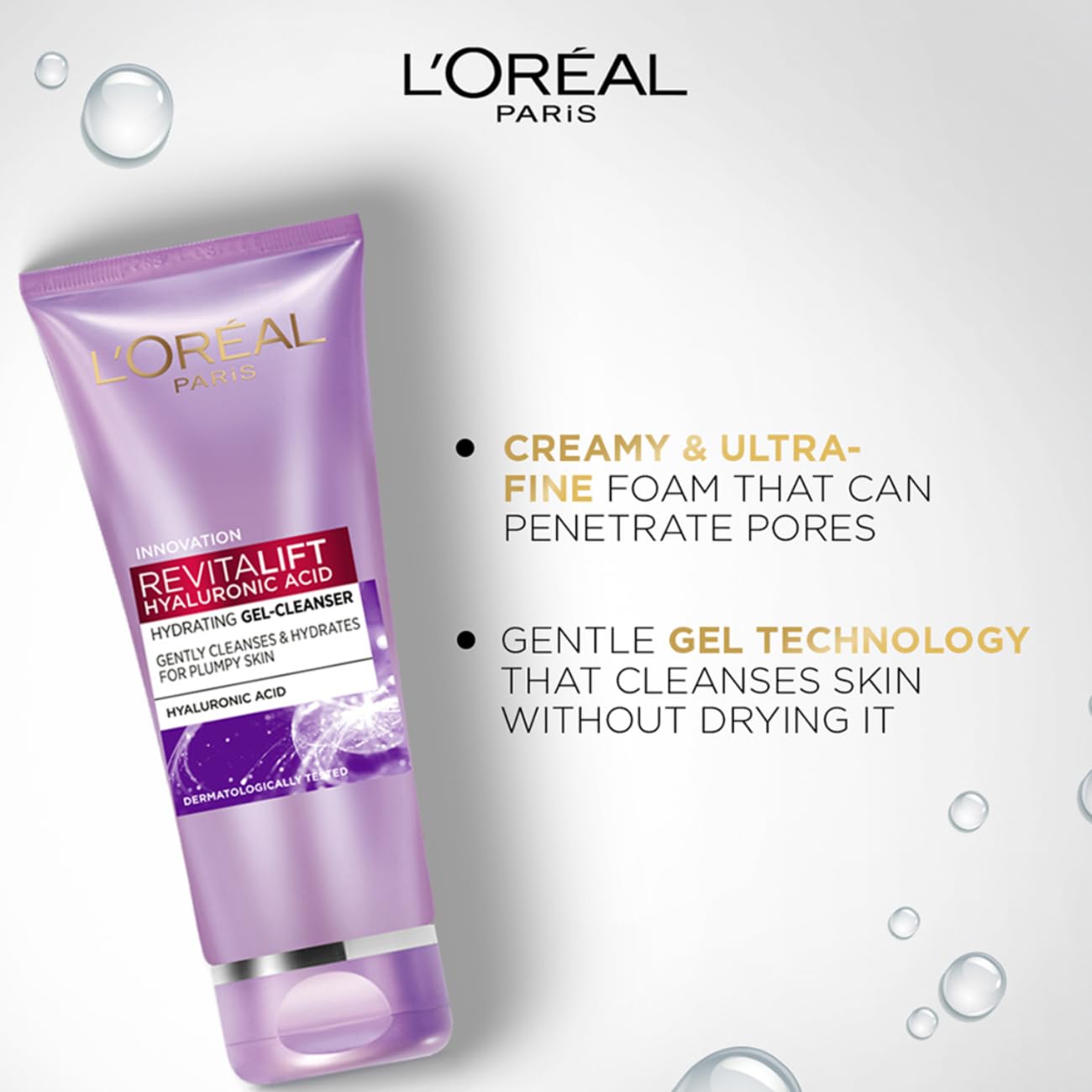 L'Orea.l Paris Revitalift Gel Cleanser, Gentle Cleansing and Hydration, With Hyaluronic Acid, 100 ml