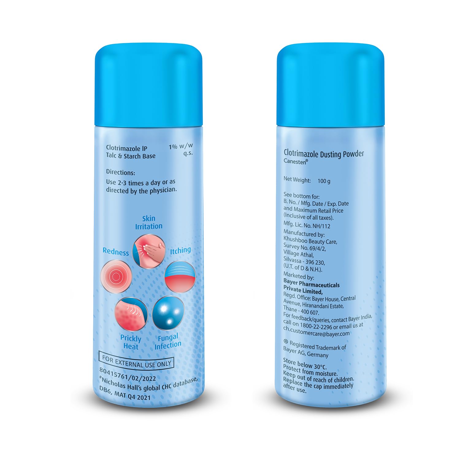 Canesten Dusting Antifungal Powder Relief from Skin Irritation Prickly Heat Redness Itching Fungal Infection - 100gm x Pack of 2