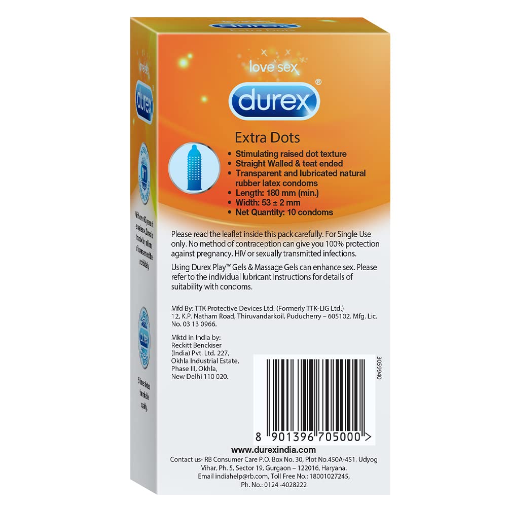 Durex Extra Dotted Condoms for Men - 10 Count (Pack of 3) | Ribbed and Dotted Condoms