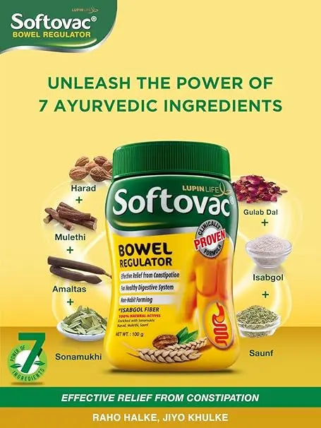 Softovac Bowel Regulator 100g | Ayurvedic Formula for Constipation Relief & Regular Bowel Movement Sellzoa
