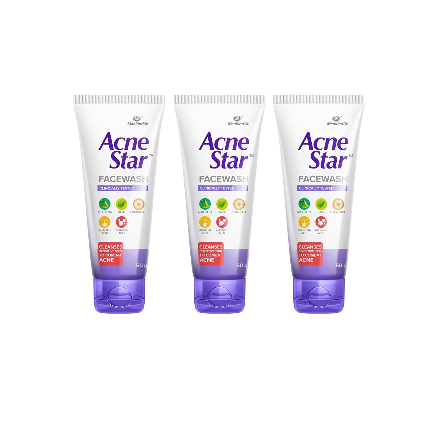 Mankind Acnestar Unisex FaceWash - (50 Gr, 3 Pc)