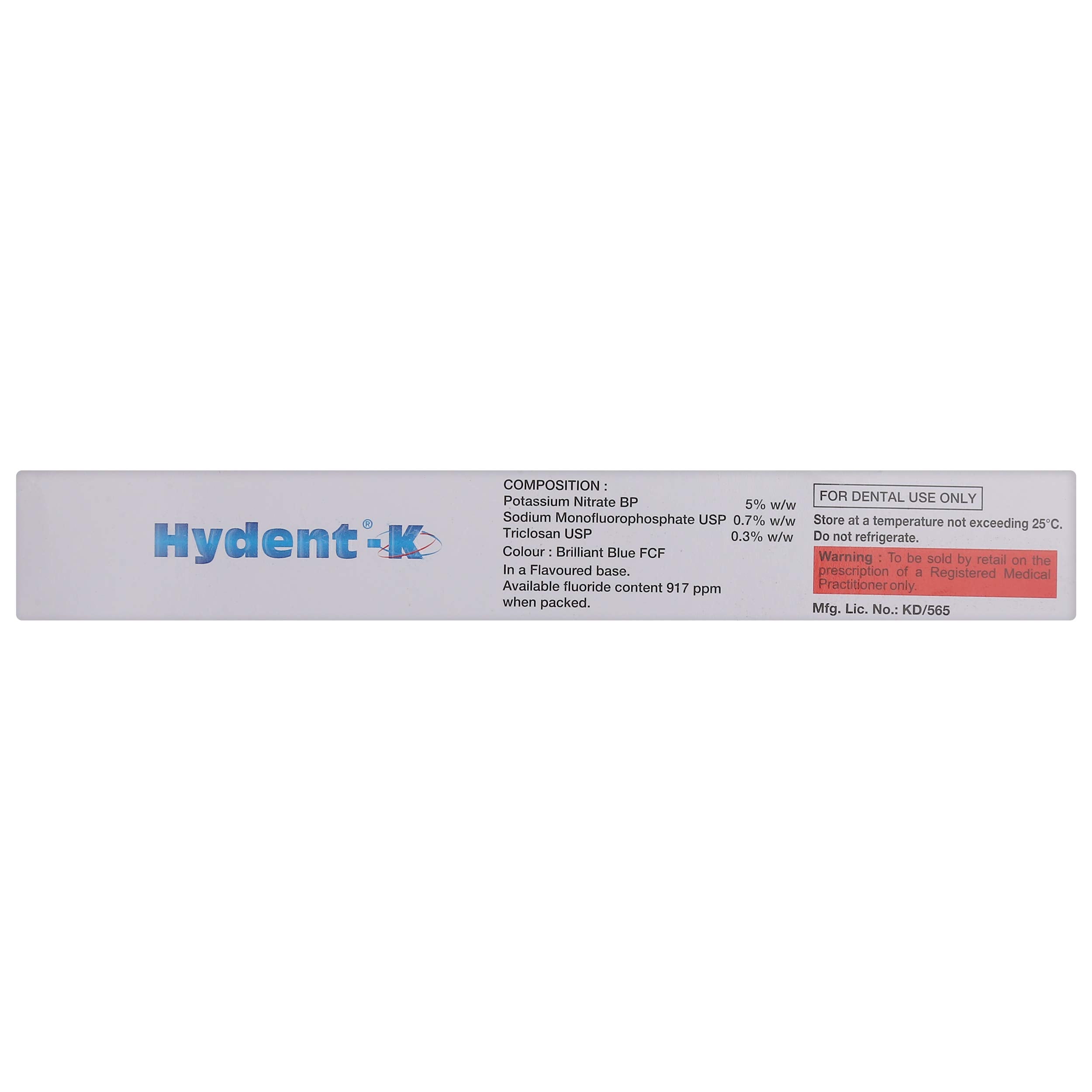 Hydent-K Toothpaste for Sensitive Teeth 100gm | Medicated Oral Gel with Fluoride | Relief from Tooth Sensitivity & Cavity Protection