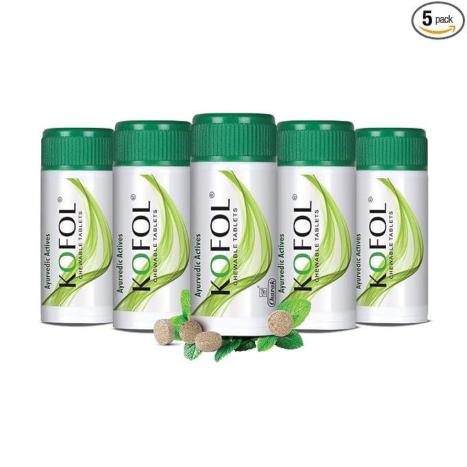 Charak Kofol Chewable Tablets – Cough & Throat Soothing | Pack of 5 × 60 Tablets | Ayurvedic Sugar-Free Lozenges Sellzoa