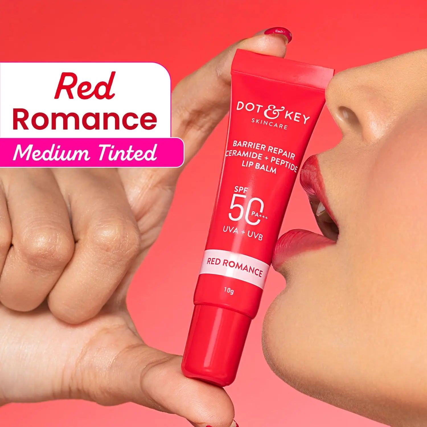 Dot & Key Ceramide & Peptide Lip Balm SPF 50 | Red Romance Tinted Lip Moisturizer | UV Protection + Collagen Boost + Instant Plump Sellzoa