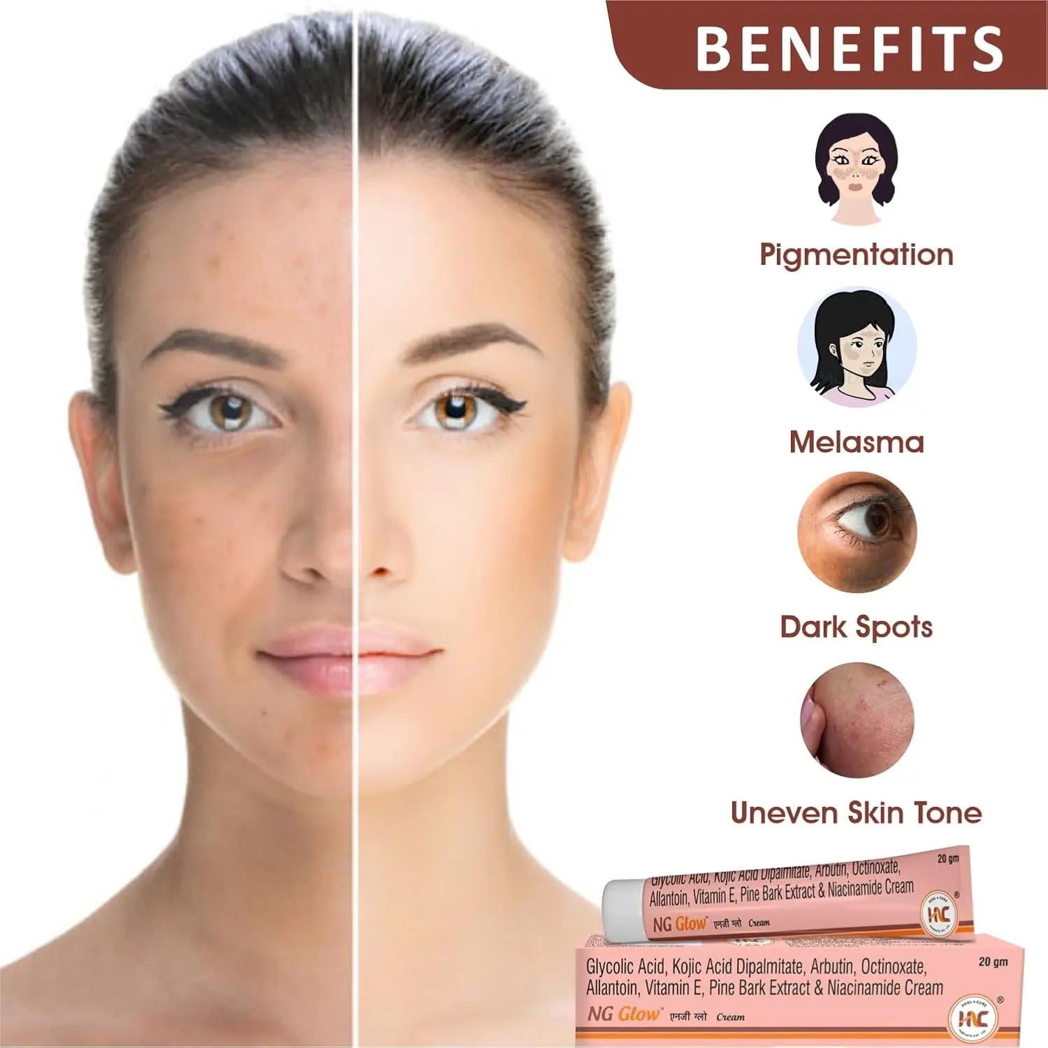 Heal N Cure Glow Cream Pack of 2 (20gm Each) | Kojic Acid & Glycolic Acid | Pigmentation, Dark Spot & Blemish Remover Sellzoa