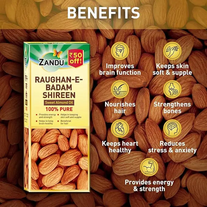 Zandu Raughan-E-Badam Shireen 100ml | 100% Pure Cold Pressed Sweet Almond Oil | For Hair, Skin & Health Sellzoa