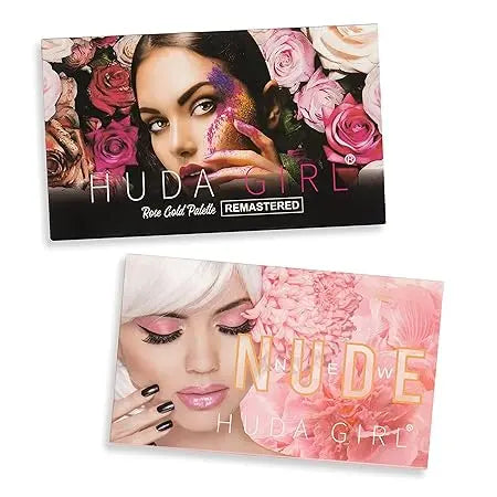 HUDA GIRL Beauty Rose Gold Remastered + Nude Edition Eyeshadow Palette Combo | 36 Matte & Shimmer Shades | Full Eye Makeup Kit Sellzoa