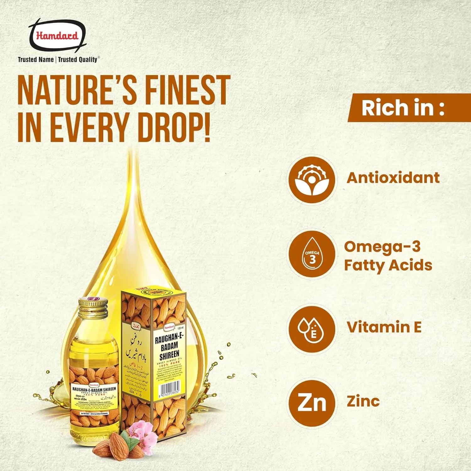 Hamdard Raughan-E-Badam Shireen 25ml (Pack of 3) | Natural Sweet Almond Oil for Skin, Hair & Body Wellness Sellzoa