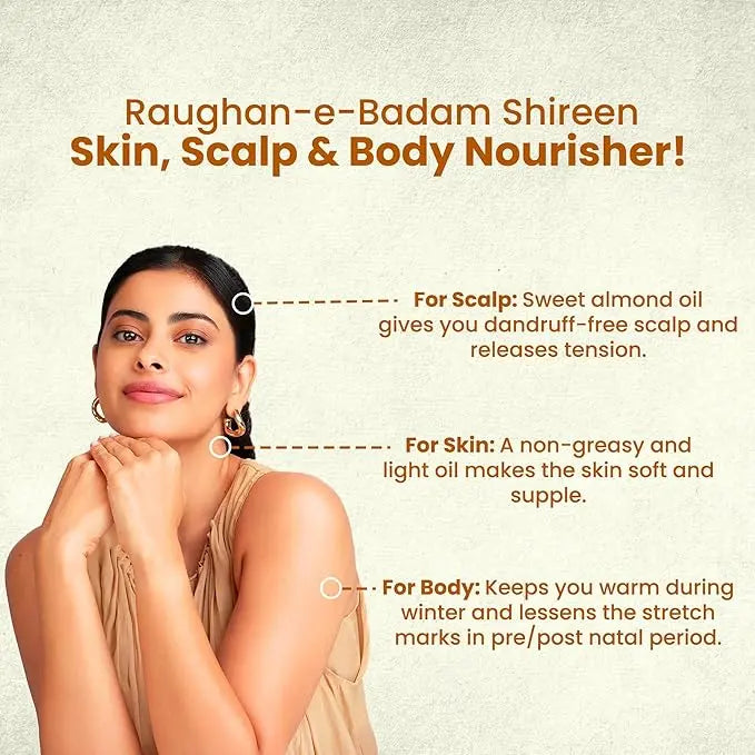 Hamdard Raughan-E-Badam Shireen 25ml (Pack of 3) | Natural Sweet Almond Oil for Skin, Hair & Body Wellness Sellzoa