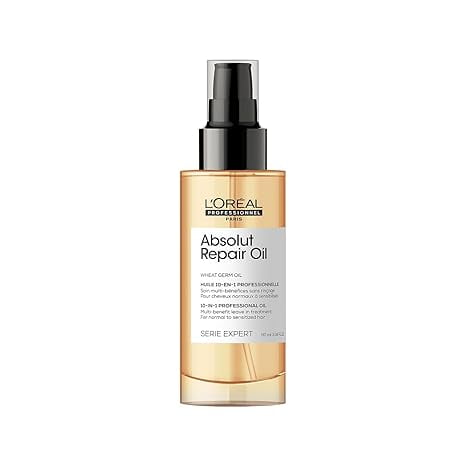 L'OrÃ©al Professionnel Absolut Repair 10-in-1 Leave-in Serum for Dry & Damaged Hair - 90ml | 10-in-1 Multi-Benefit Leave-In Hair Oil, 1 action with 10 benefits, Enriched with Wheat Germ Oil