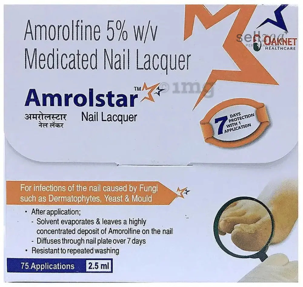 Amrolstar nail lacquer 2.5ml with 5 percent amorolfine for external nail use