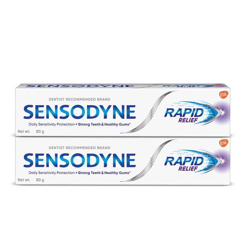 Sensodyne Toothpaste Rapid Relief Combo pack, Sensitive tooth paste to help beat sensitivity fast, 160 gm multi-pack (80 gm x 2)