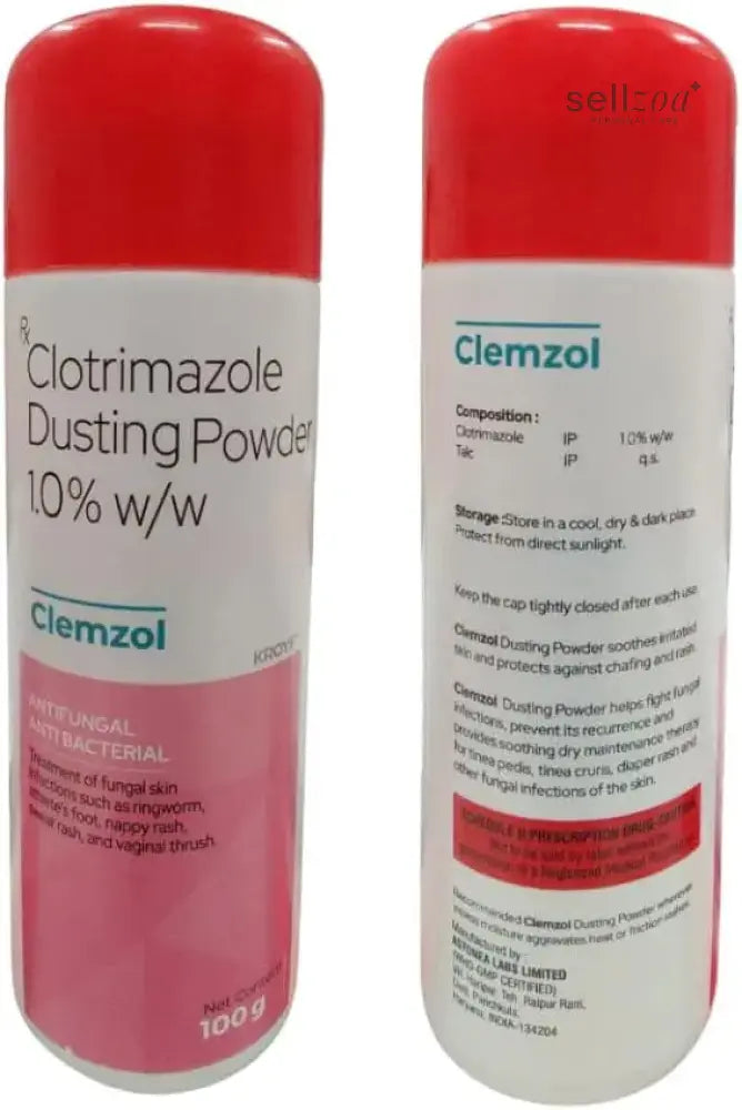 Clemzol Anti-Fungal Dusting Powder 100gm (Pack of 2) | Relief from Skin Irritation, Rashes & Sweat Itch Sellzoa