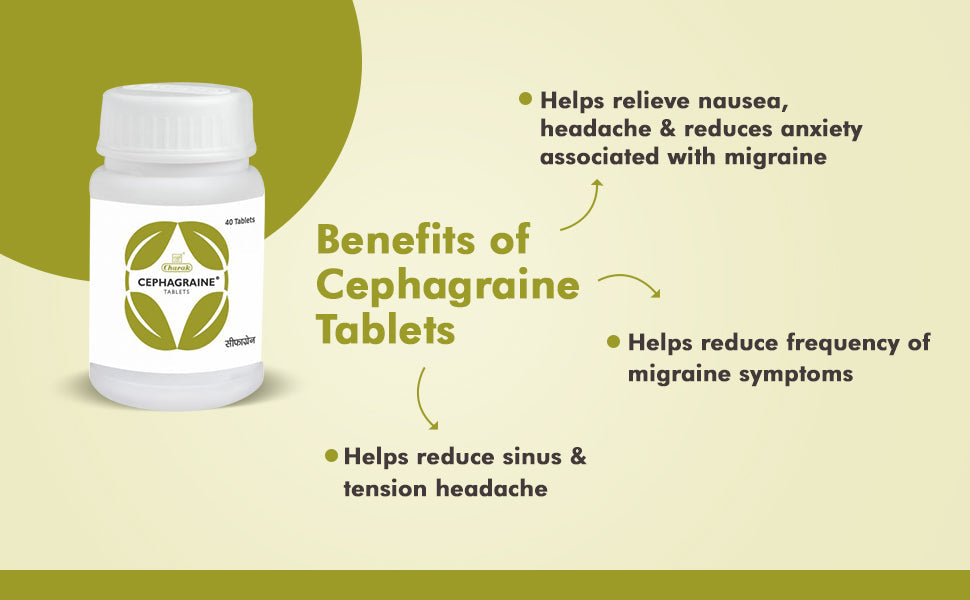 Charak Cephagraine Tablets – Migraine & Sinusitis Relief | Pack of 2 × 40 Tablets | Ayurvedic Headache Formula Sellzoa