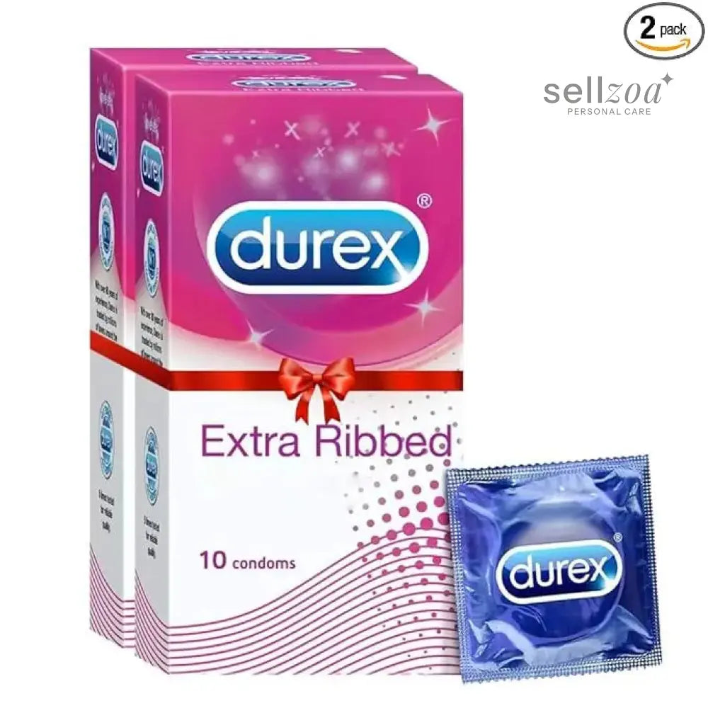 Durex Extra Ribbed Condoms 20 Count | 10s Pack of 2 | Textured for Enhanced Pleasure Sellzoa