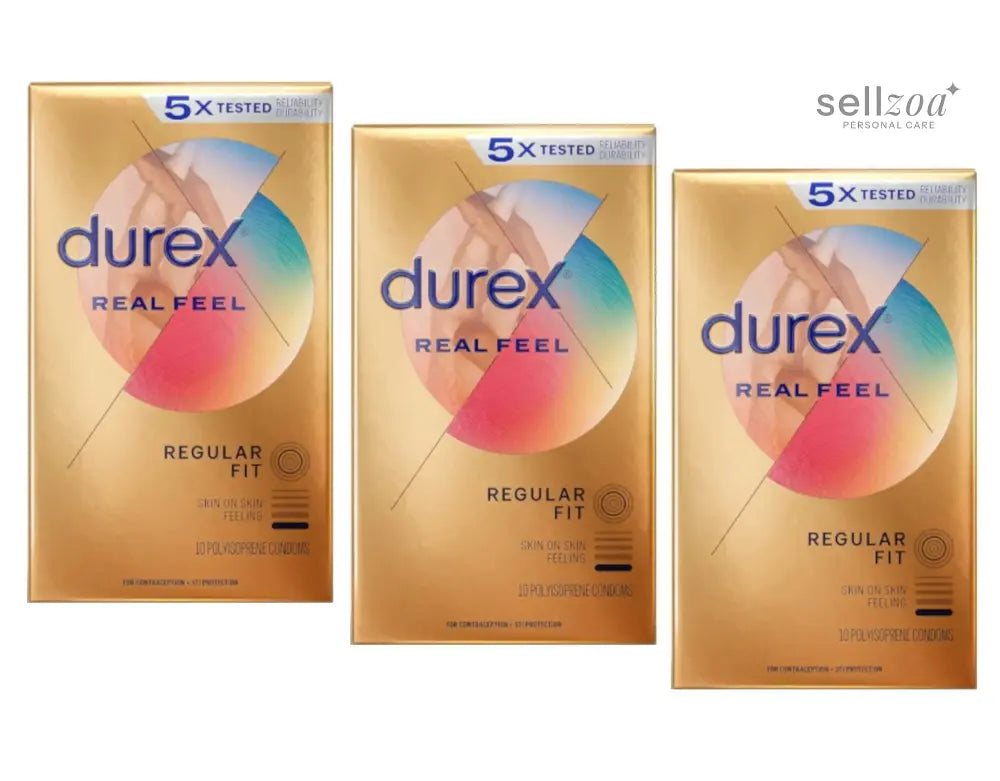 Durex Condom Real Feel Non Latex Condoms, 30 Count 3x10 - Ultra Fine & Lubricated for skin on skin feeling