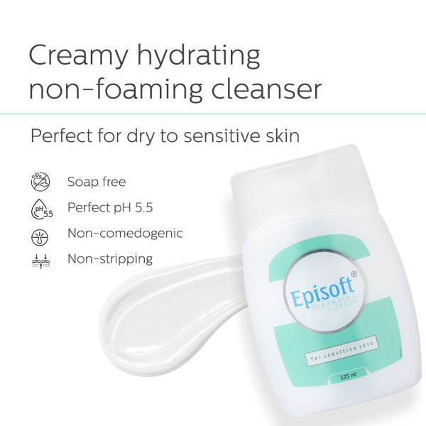 Episoft Cleansing Lotion 125 ml Gentle Cleanser pH 5.5 | Makeup Cleanser | Dermatologist Tested Soap Free | Cruelty Free | Sulfate Free