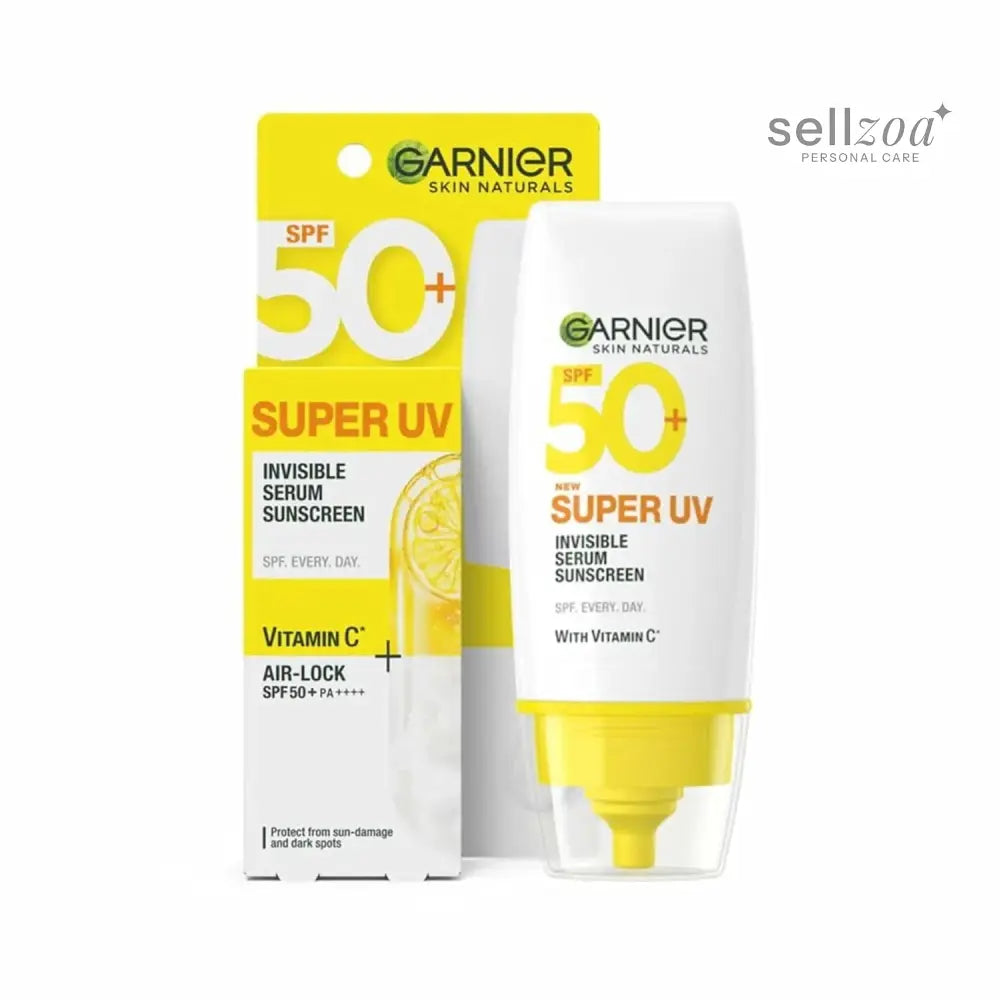Garnier Super UV Invisible Serum Sunscreen SPF 50 PA++++ UVA/B for Broad Spectrum | Lightweight with Vitamin C | No White Cast | For All Skin Types (Oily, Dry, Acne-prone) | For Men & Women 30ml
