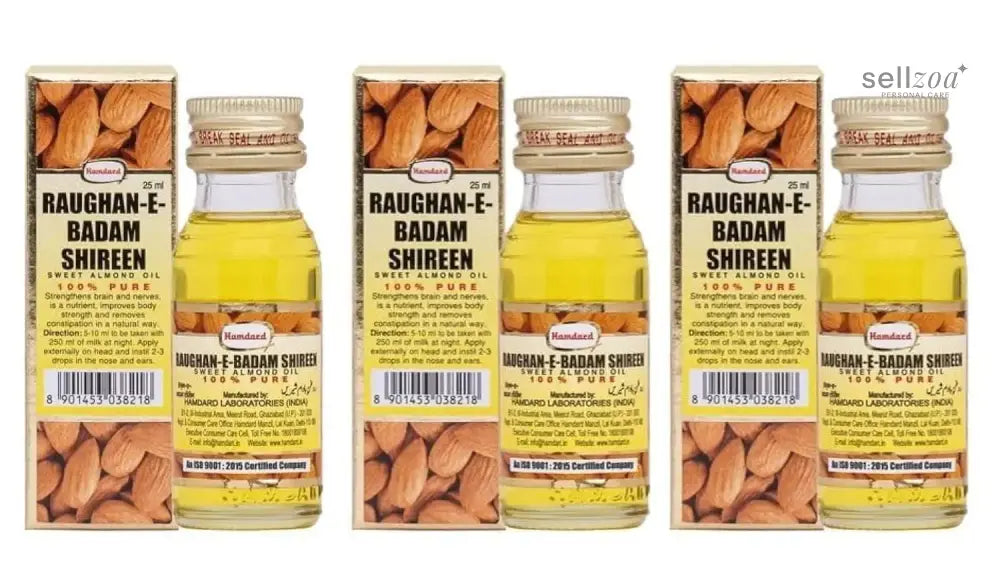 Hamdard Raughan-E-Badam Shireen Sweet Cold Pressed 100% Pure And Natural Almond Oil- 25Ml (Pack Of 3)