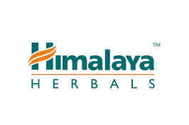 Himalaya herbal care logo in teal and orange on a black background.