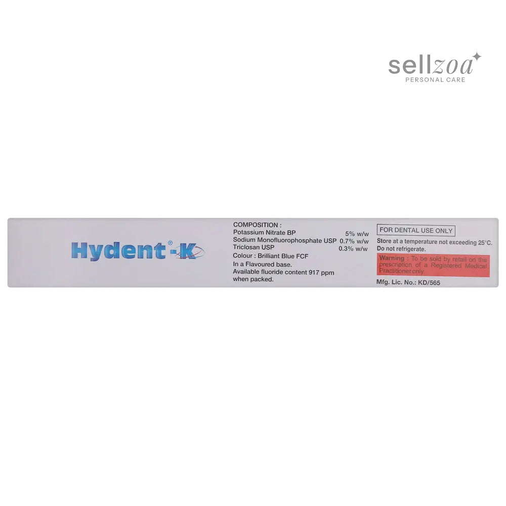 Hydent-K Toothpaste for Sensitive Teeth 100gm | Medicated Oral Gel with Fluoride | Relief from Tooth Sensitivity &