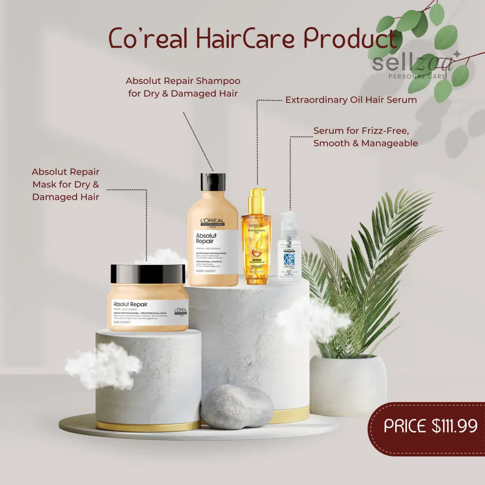 L’Oréal Professional Hair Care Combo | Absolute Repair Mask & Shampoo + Extraordinary Hair Oil Serum + Xtenso Serum