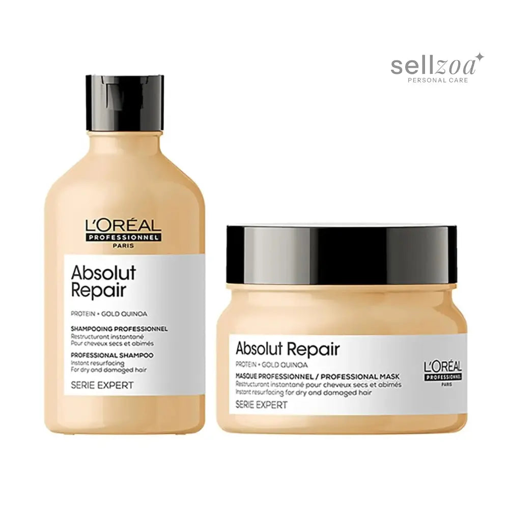 L'Oreal Professionnel Absolut Repair Shampoo 300ml & Mask 250g For Dry And Damaged Hair |Hair Care Combo for Hair Strengthening & Damage Repairing - Sellzoa