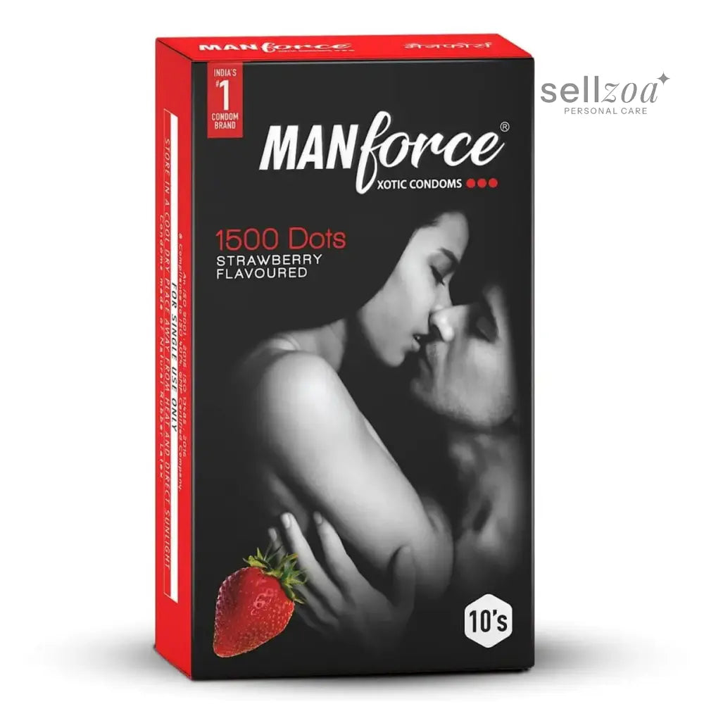 Manforce 1500 Dots Xotic Strawberry Flavour Condoms, 10 Count