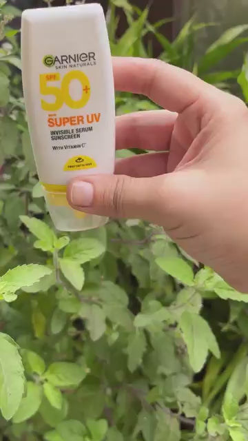 Garnier Super UV Invisible Serum Sunscreen SPF 50 PA++++ UVA/B for Broad Spectrum | Lightweight with Vitamin C | No White Cast | For All Skin Types (Oily, Dry, Acne-prone) | For Men & Women 30ml
