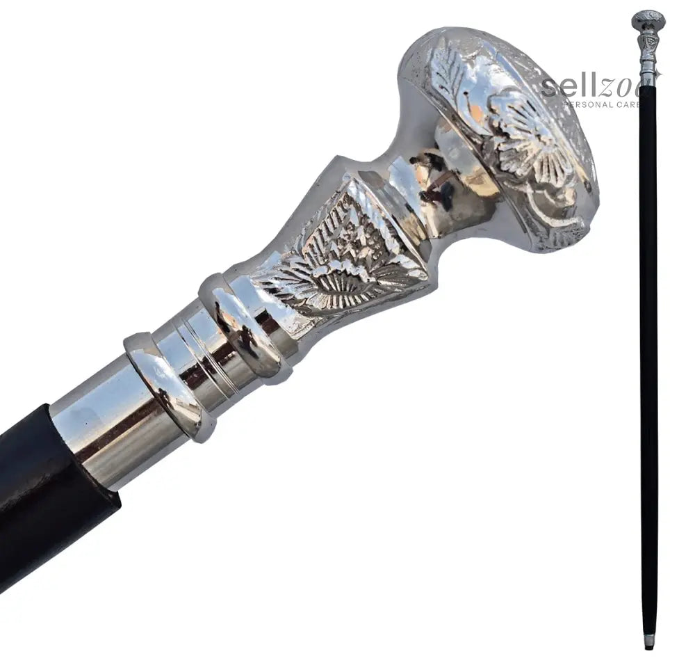 Vintage Walking Cane Wooden Walking Stick Silver Brass Handle knob Black Wood Stick - Victorian Cane - Fancy Cane