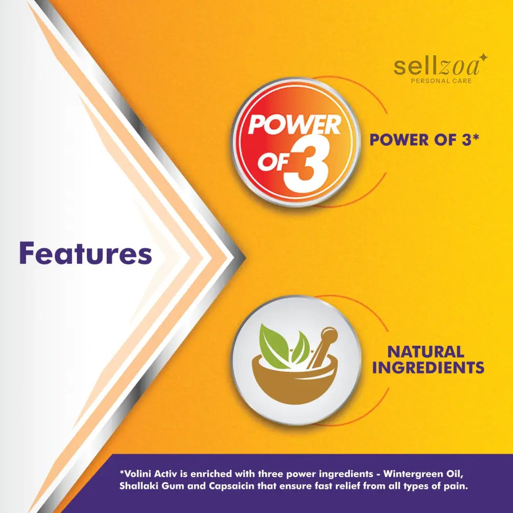 Volini Activ Pain Relief Gel 30g (Pack of 3) | Fast-Absorbing Cooling Gel for External Use - Pain Relief