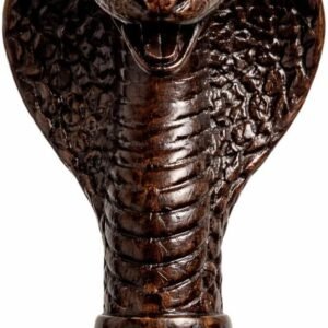 Cobra face brass head walking stick 36 inch vintage wooden cane