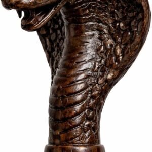 Cobra face brass head walking stick 36 inch solid wood shaft